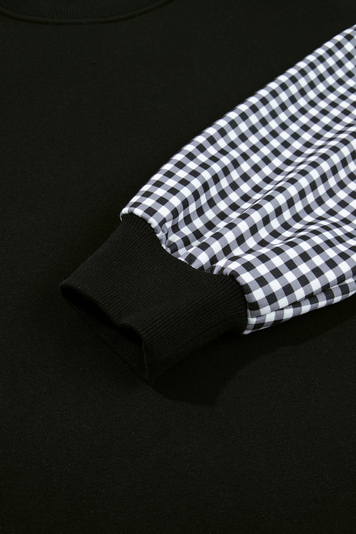 Plaid Sleeve Loose Tunic Sweatshirt
