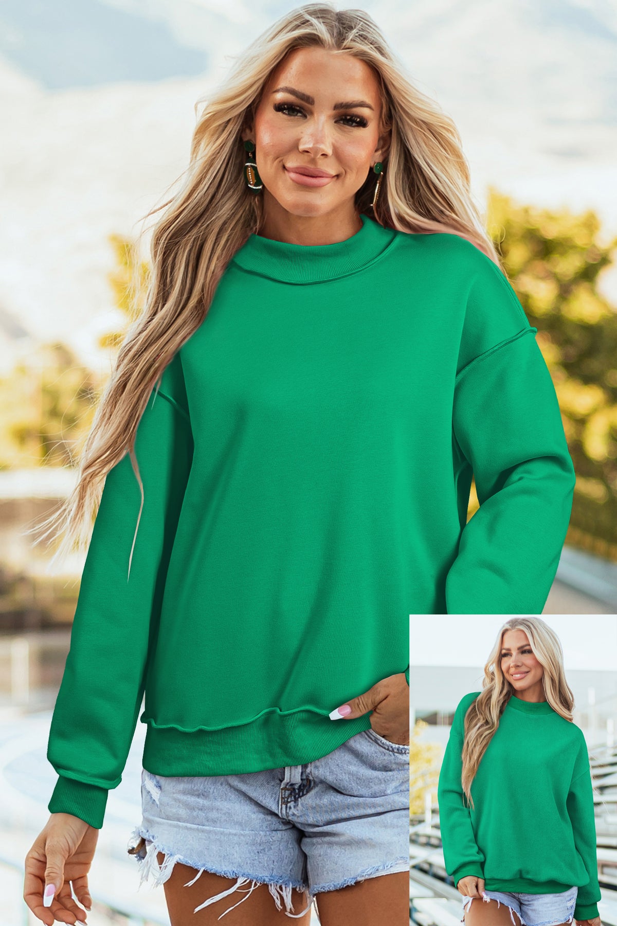 Oversize Reversible Mock Neck Sweatshirt