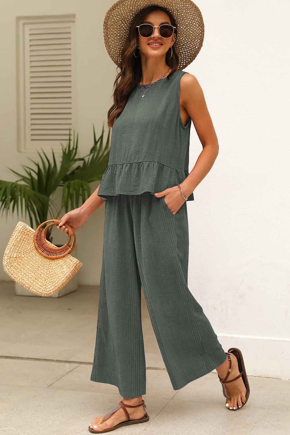 Ruffle Tank Top and Pants Set