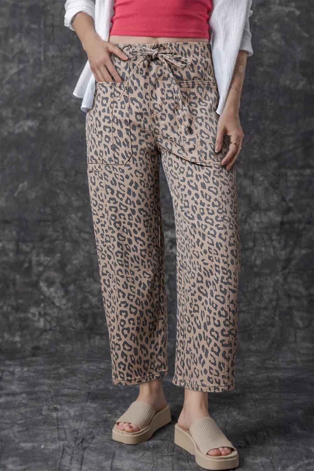 Leopard Pocketed Barrel Jeans