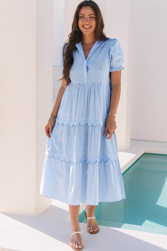 Blue Stripe Short Sleeve Dress