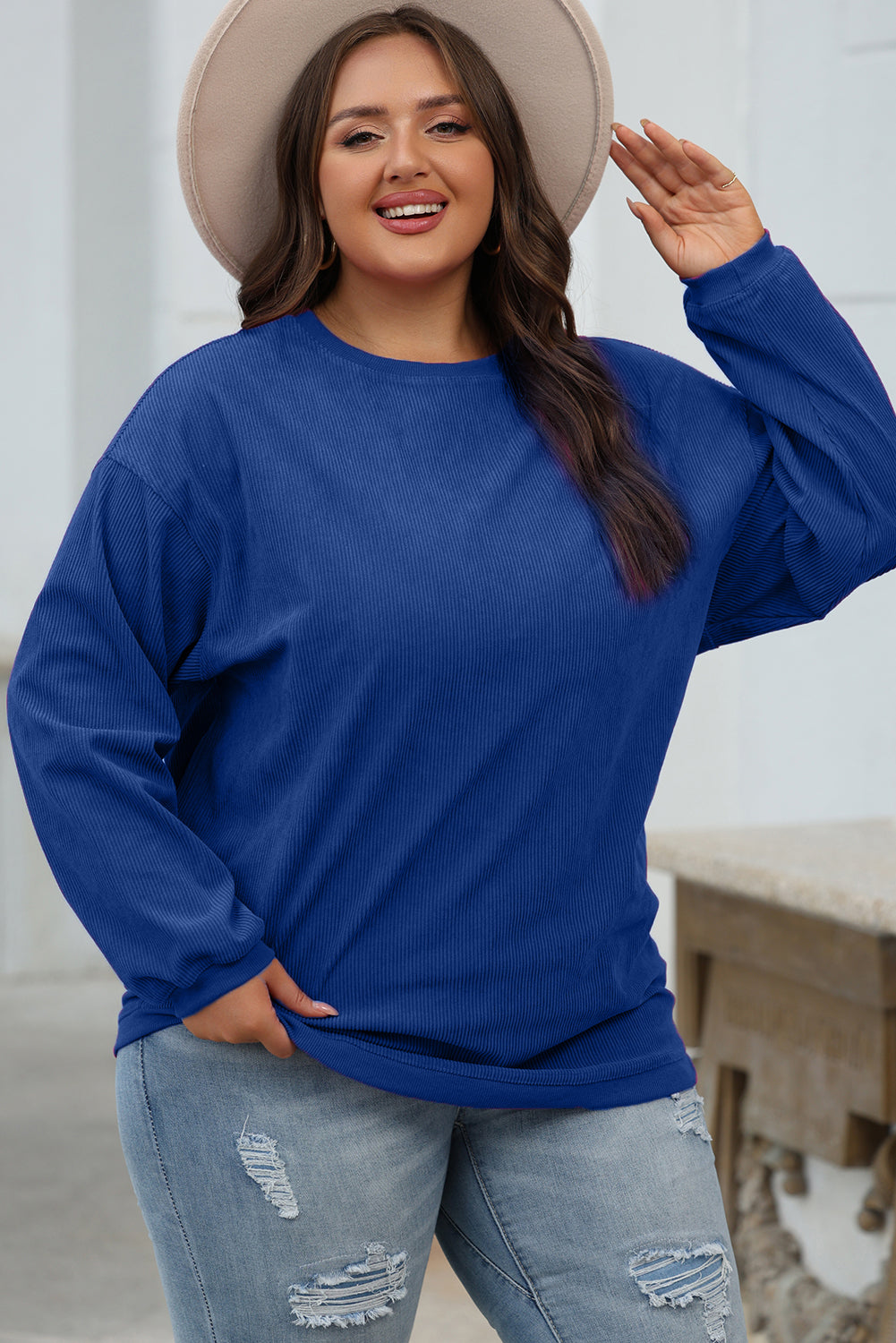 Smoke Gray Corduroy Oversized Sweatshirt