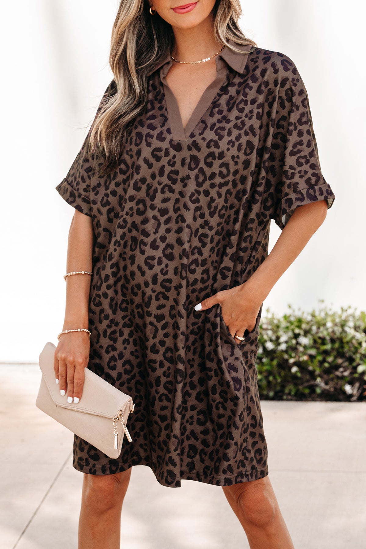 Leopard Print V-Neck Mini Dress