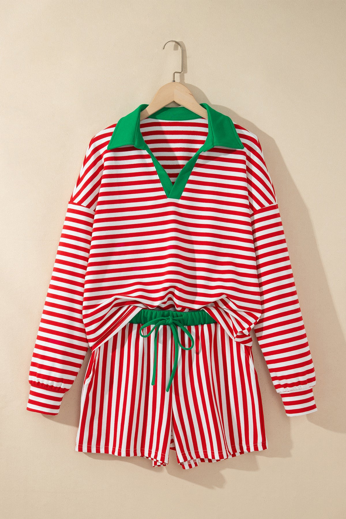 Stripe Long Sleeve Shirt w/Shorts Set