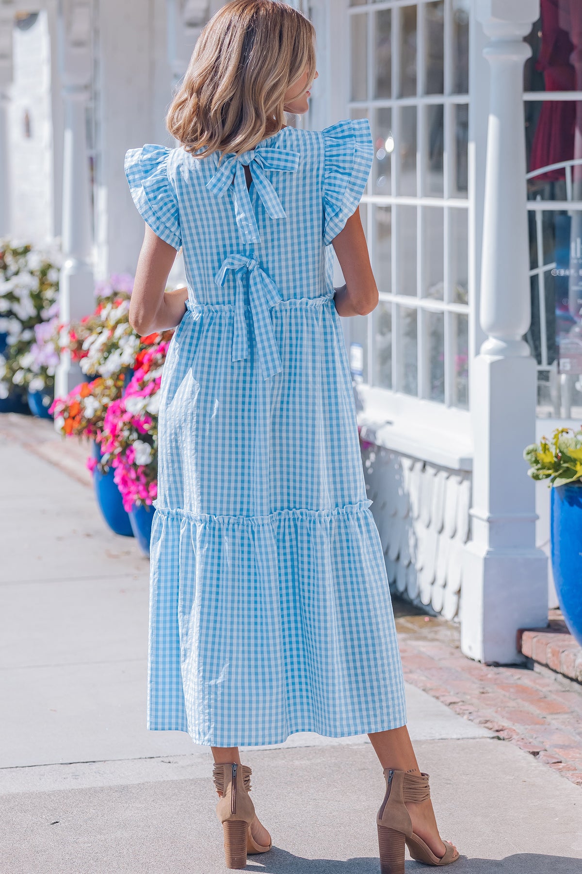Blue Ruffled Short Sleeve Dress