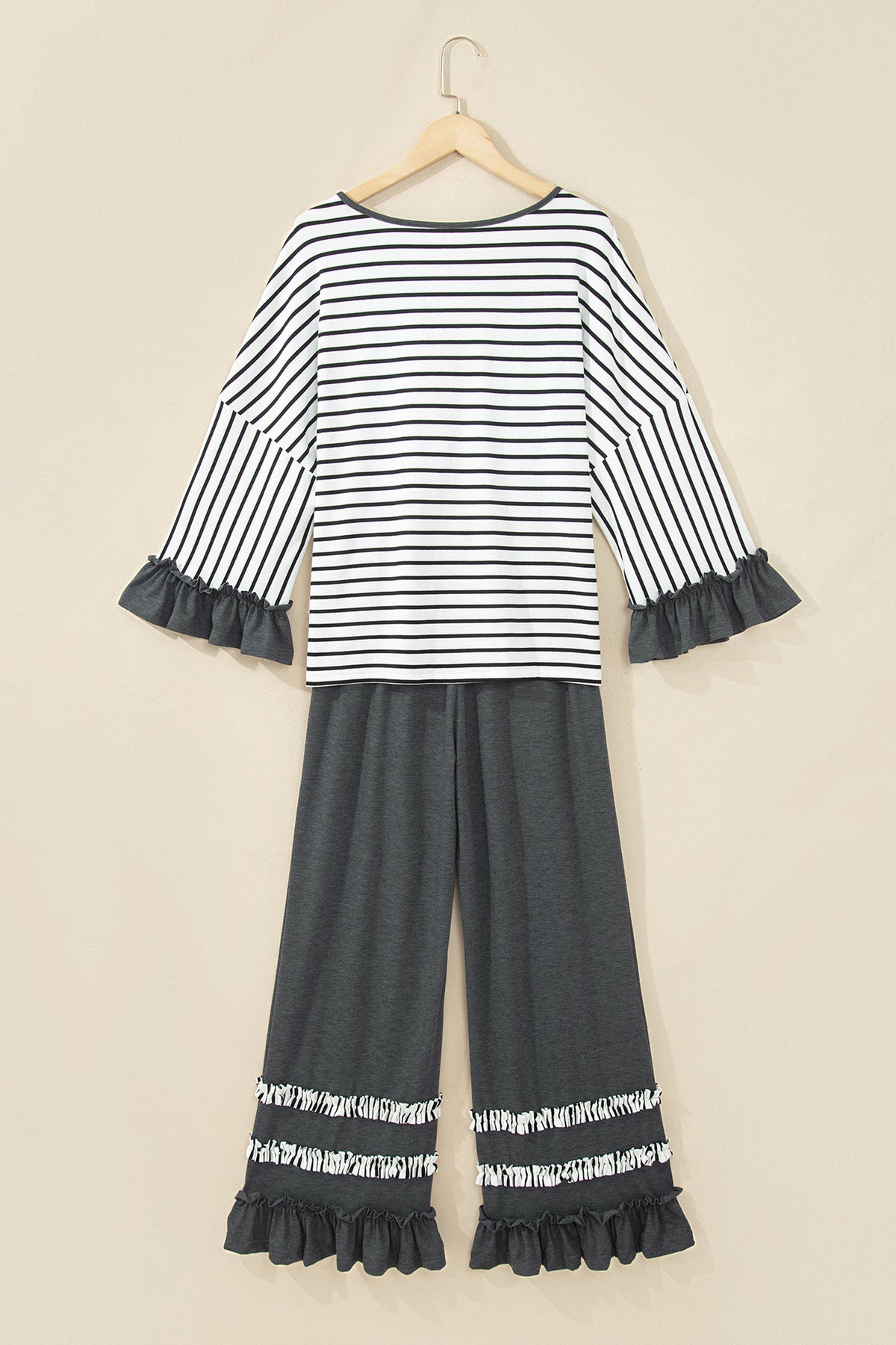 Stripe Ruffle Sleeve Top w/ Pants Set