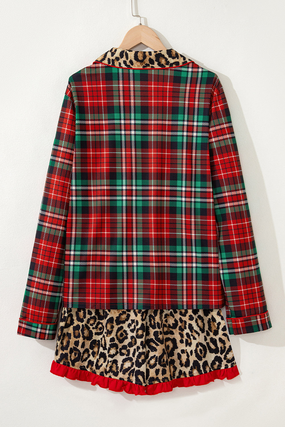 Retro Plaid Leopard Print Pajama Set