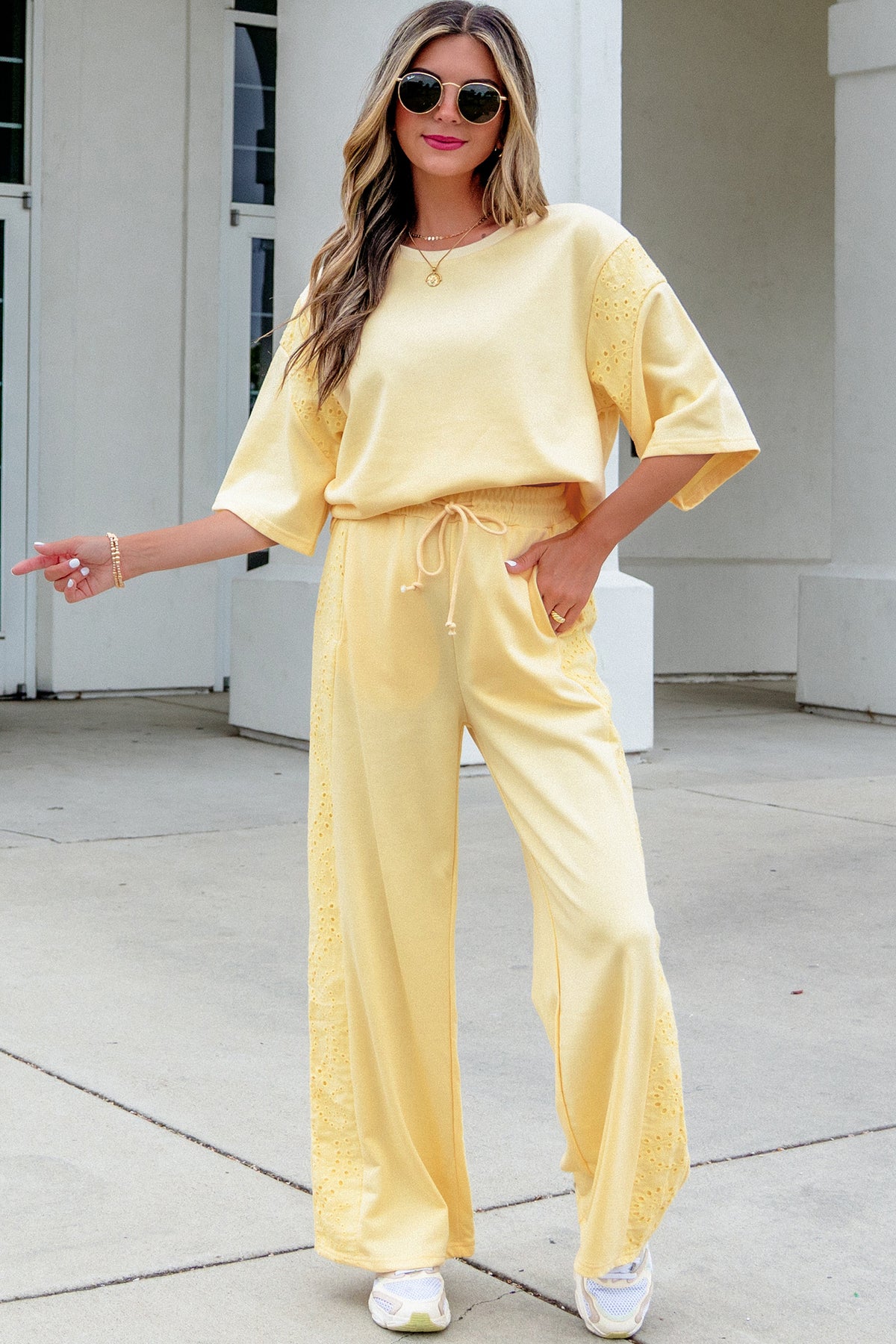 Half Sleeve Top Elastic Waist Pants Set