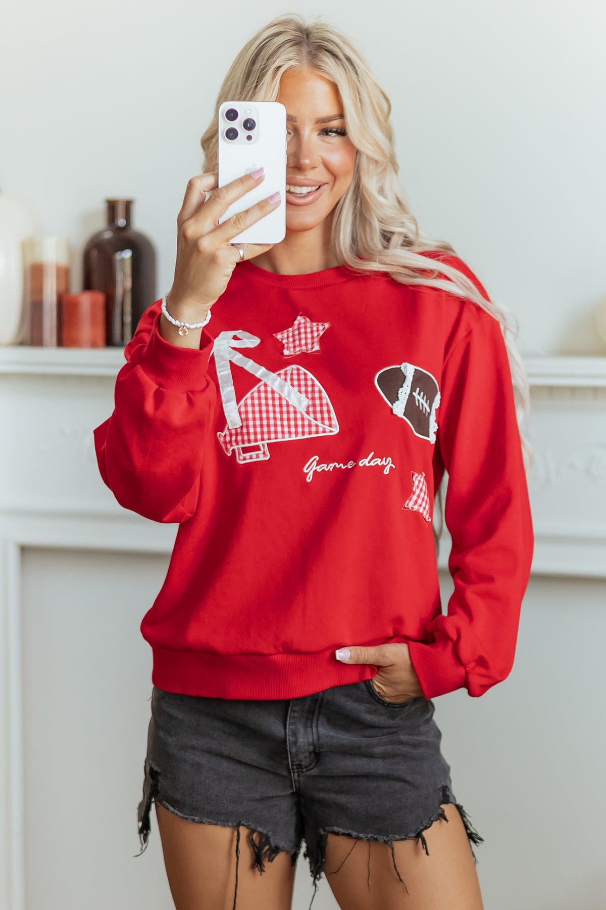 Gingham Embroidered Game Day Sweatshirt