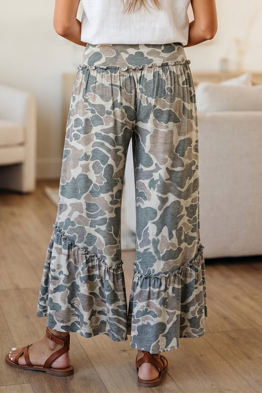 Camo Print Wide Leg Casual Pants