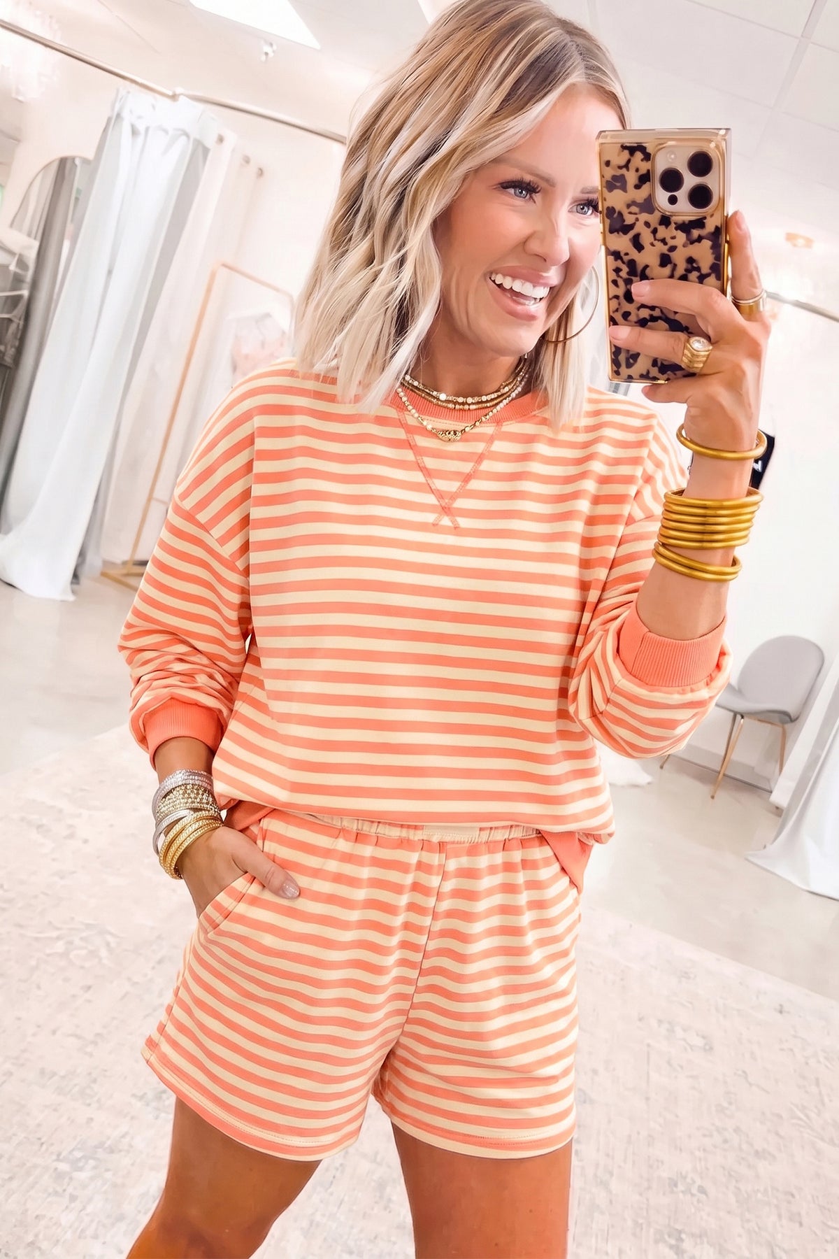 Drop Shoulder Long Sleeve Pullover w/Short Set