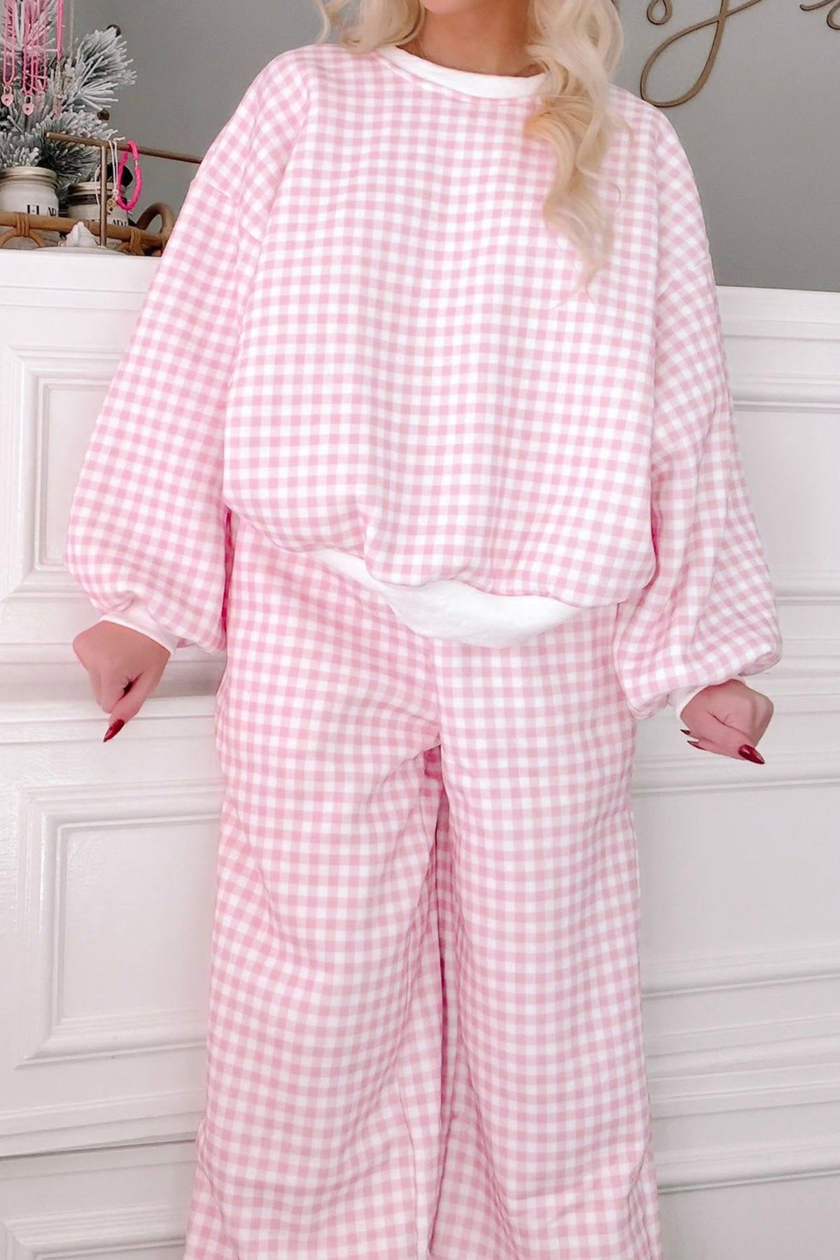 Plaid Long Sleeve Pant Set