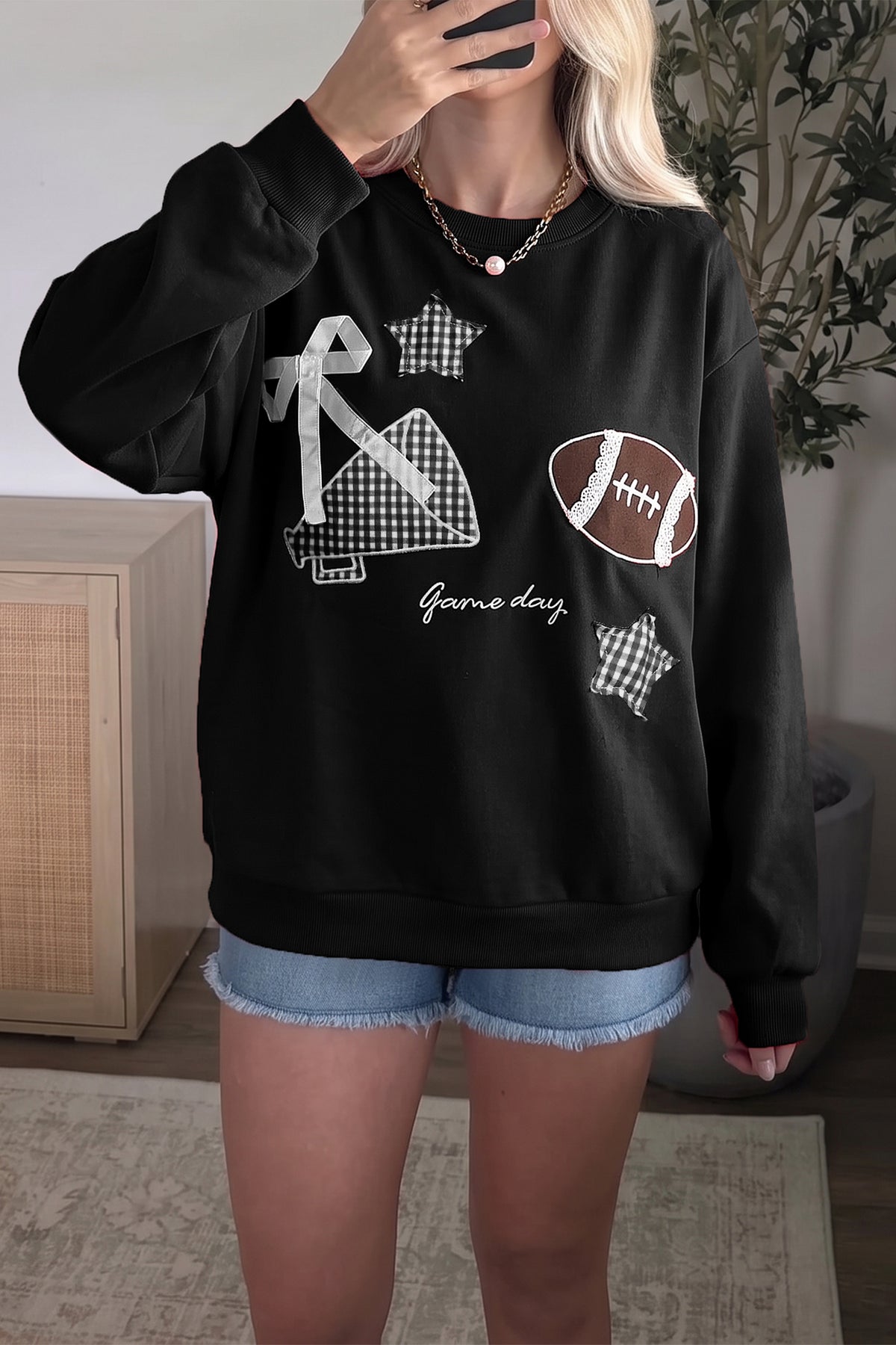 Gingham Embroidered Game Day Sweatshirt