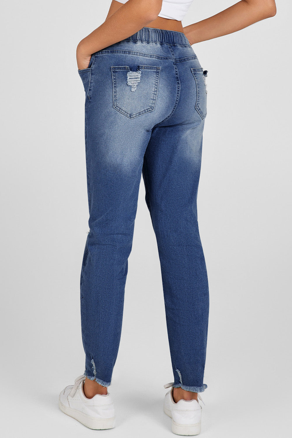 Straight Leg Destroyed Raw Hem Jeans
