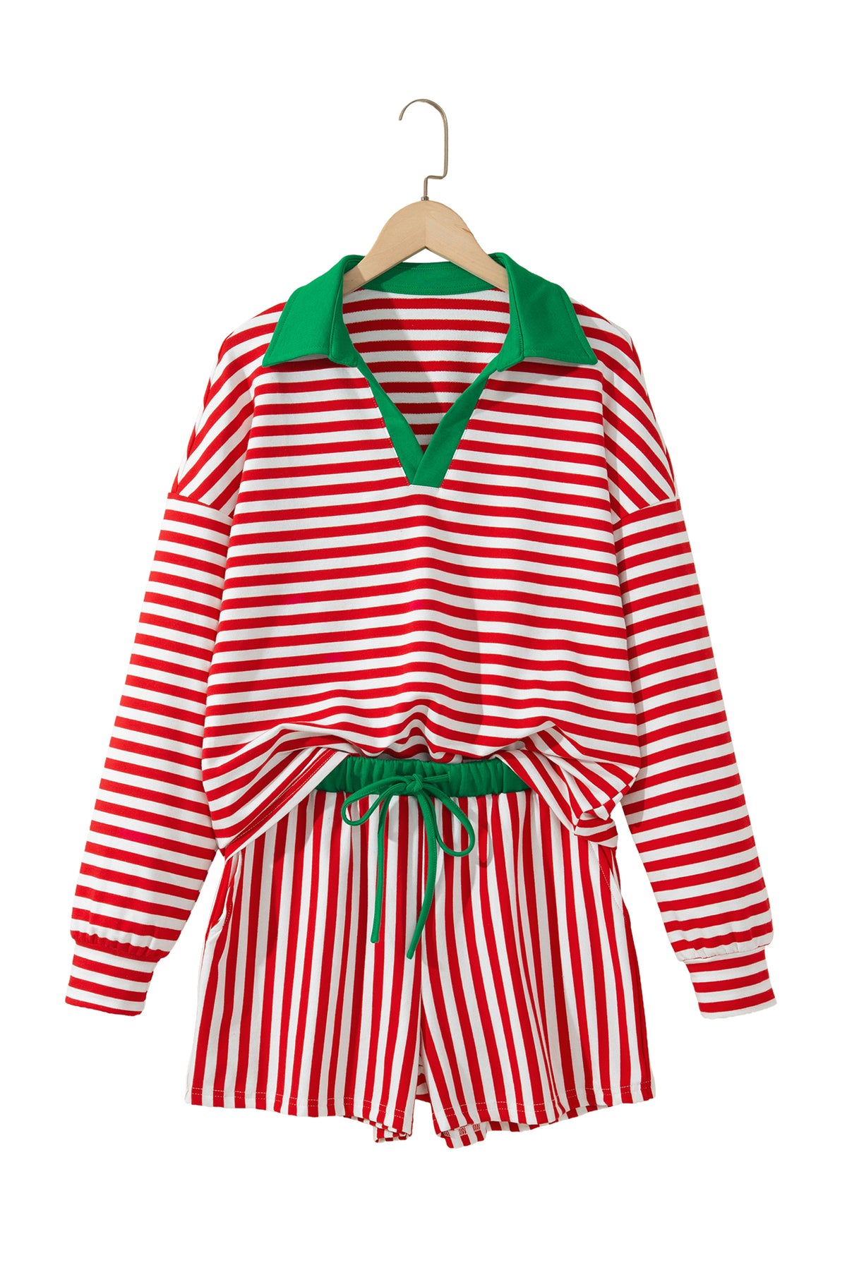 Stripe Long Sleeve Shirt w/Shorts Set