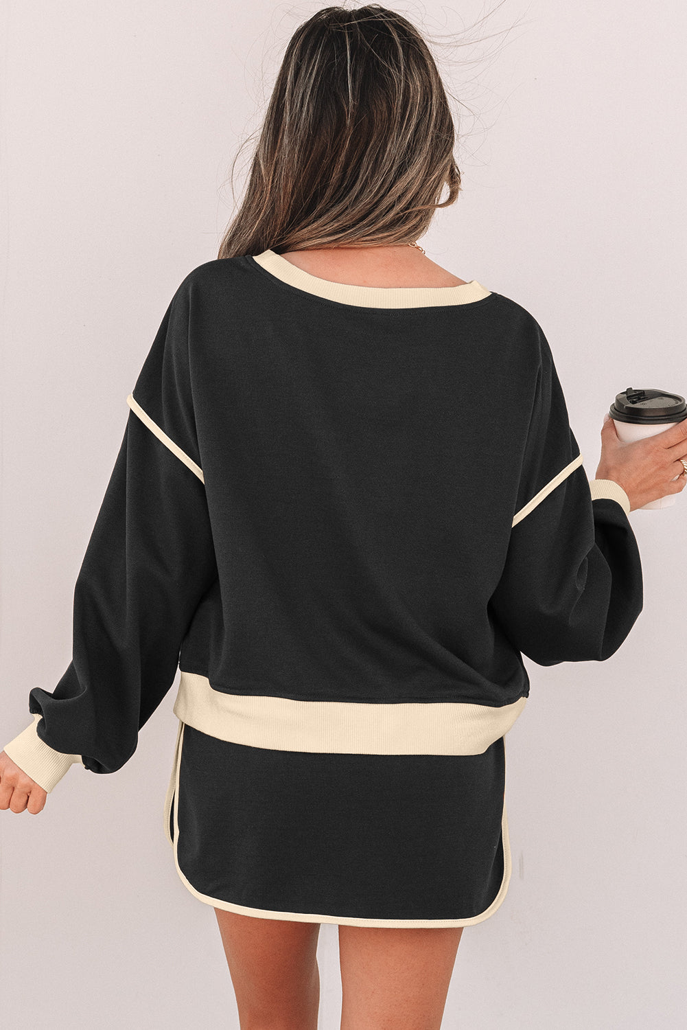 Loose Pullover and Lace-up Waist Skort Set
