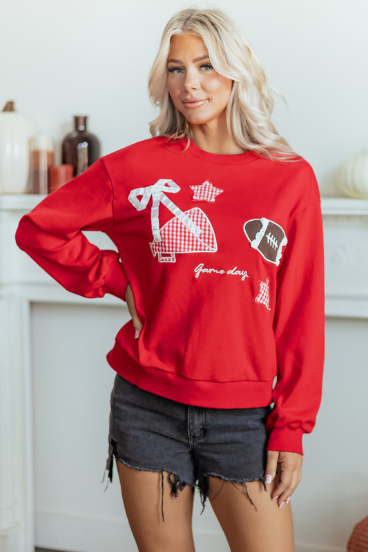 Gingham Embroidered Game Day Sweatshirt