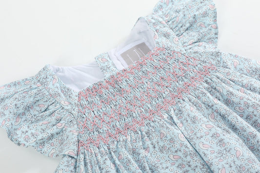 Floral Dove Smocked Flutter Dress