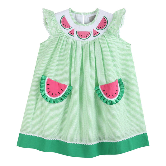 Seersucker Watermelon Smocked Dress