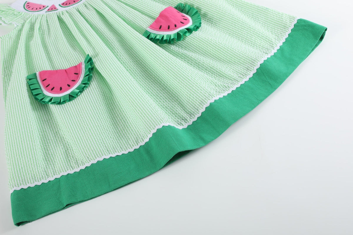 Seersucker Watermelon Smocked Dress