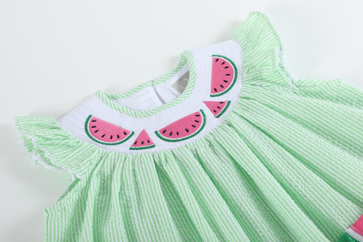 Seersucker Watermelon Smocked Dress