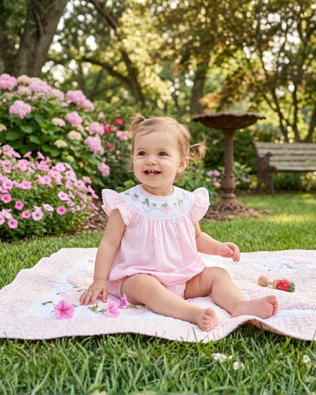 Strawberry Vine Smocked Romper