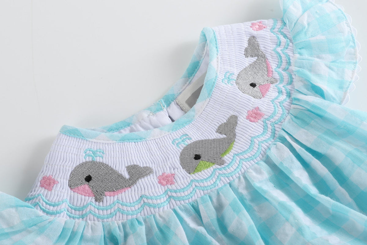 Whale Smocked Flutter Bubble Romper