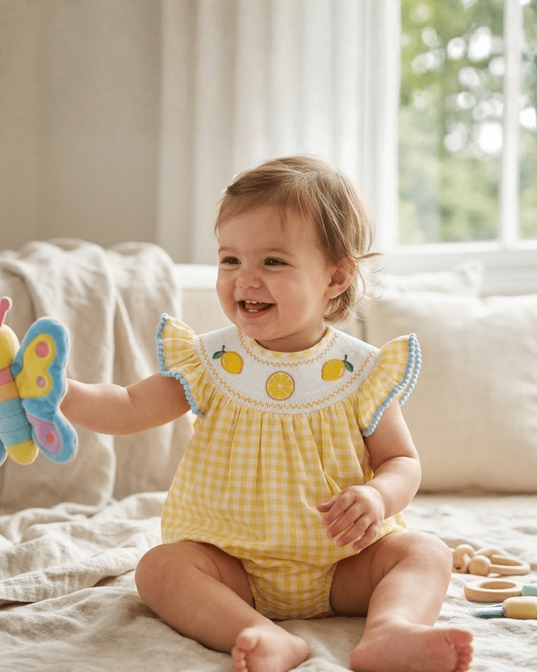 Lemon Smocked Flutter Romper